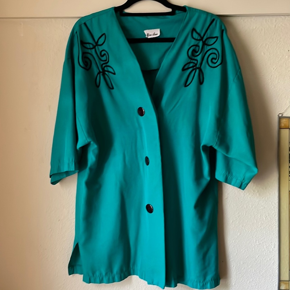 Vintage Riba Ann teal oversized button down tunic cardigan duster